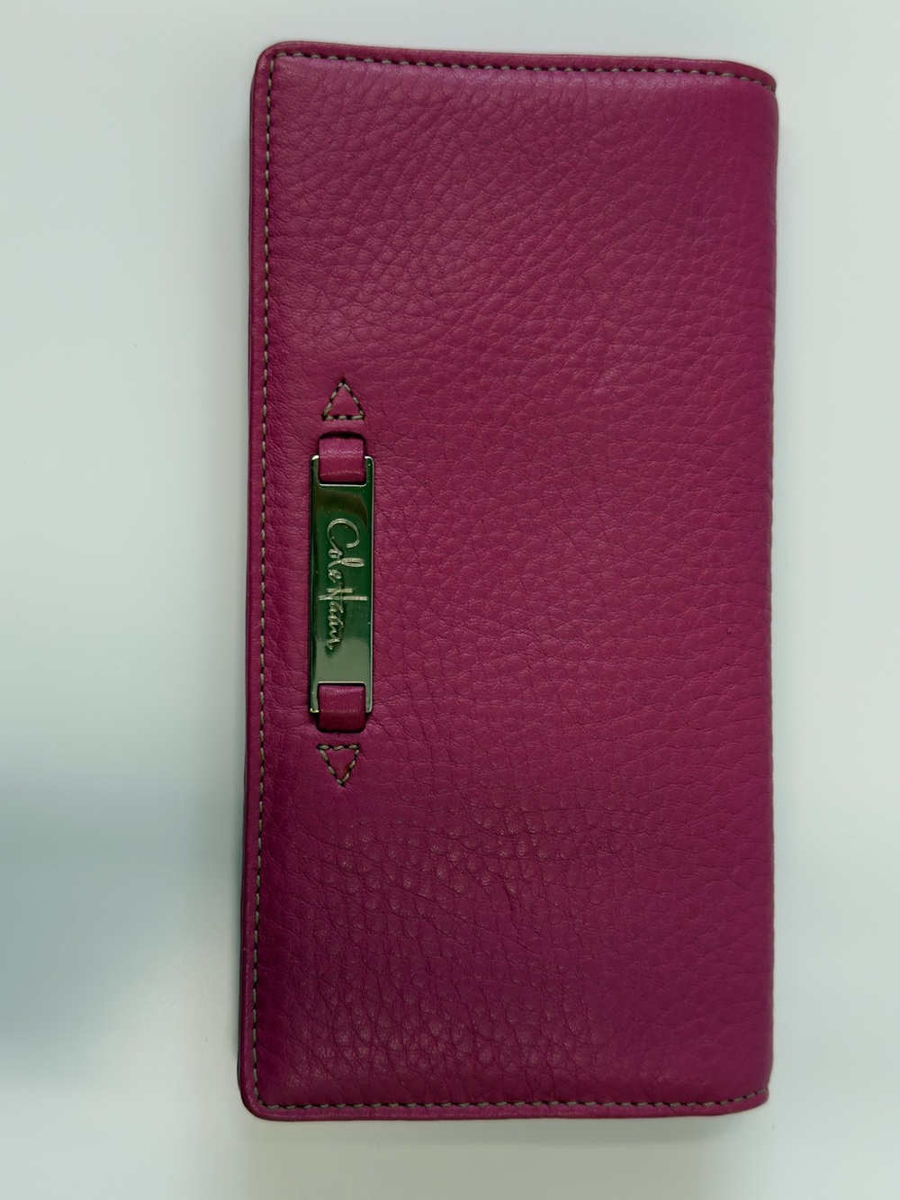 Cole Haan Raspberry Pink Pebbled Leather Zip Wallet